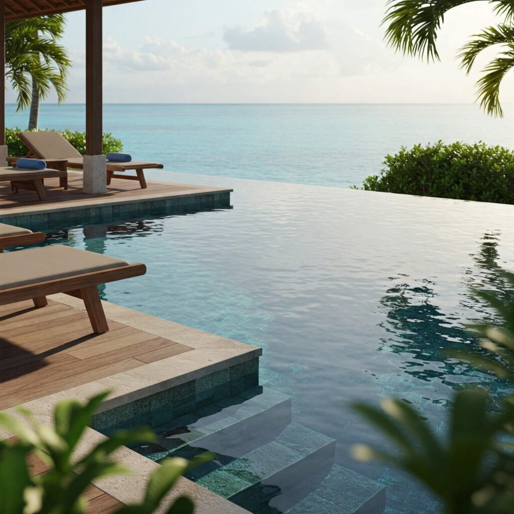 Private pool and lounge chairs at a luxury villa