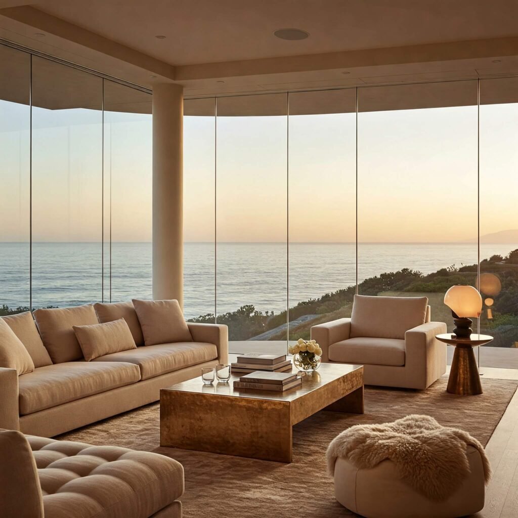 A serene sunset view from a Malibu oceanfront terrace.
