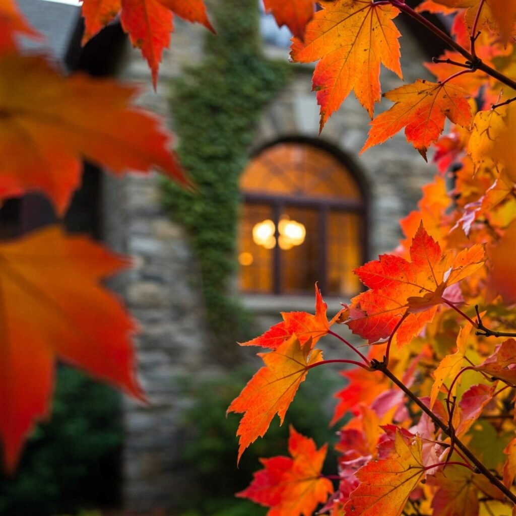 Autumn Leaves and Stone Wall