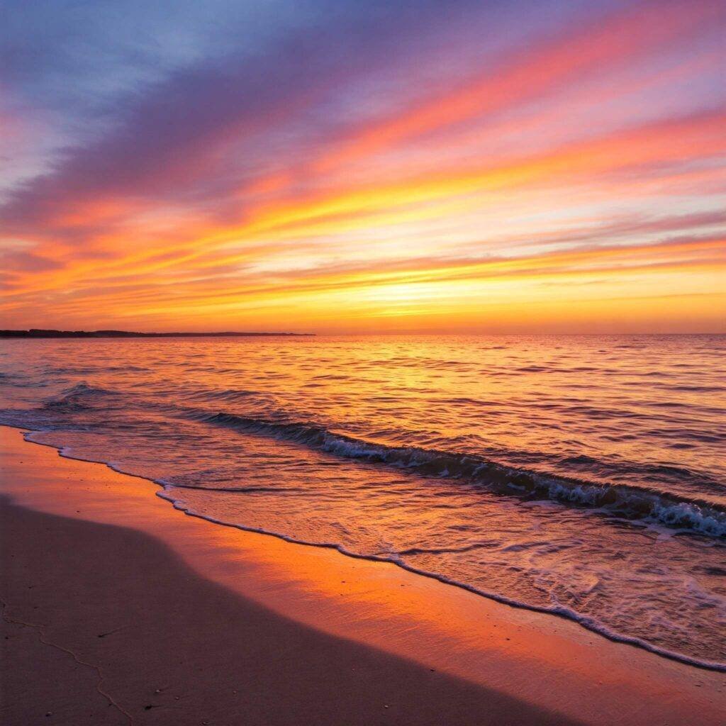 Calming beach at sunset