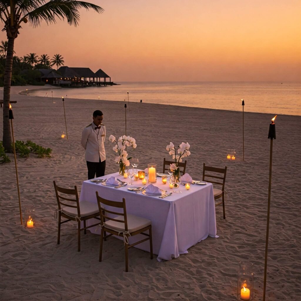 Romantic beach dinner setup
