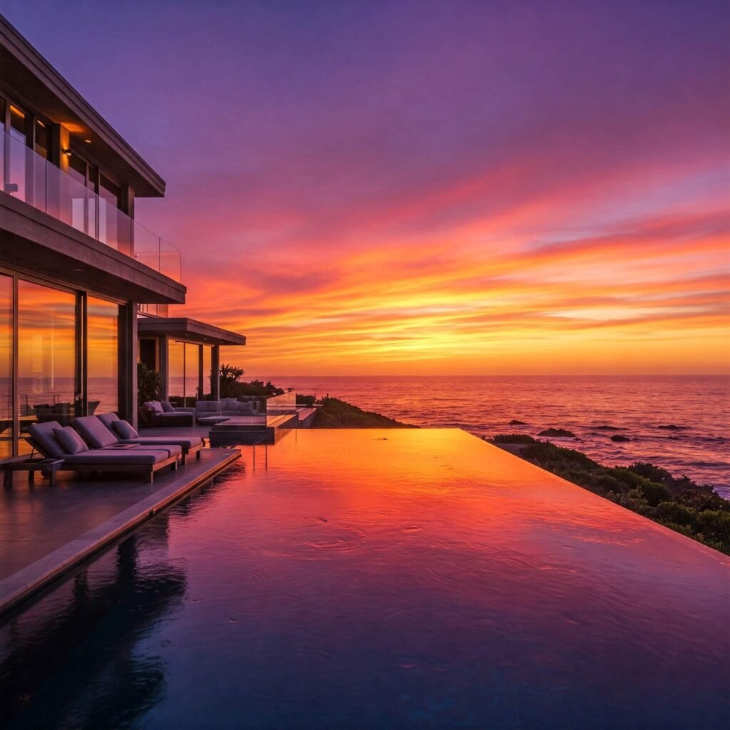 An interior shot of a luxurious Malibu living room with ocean views.