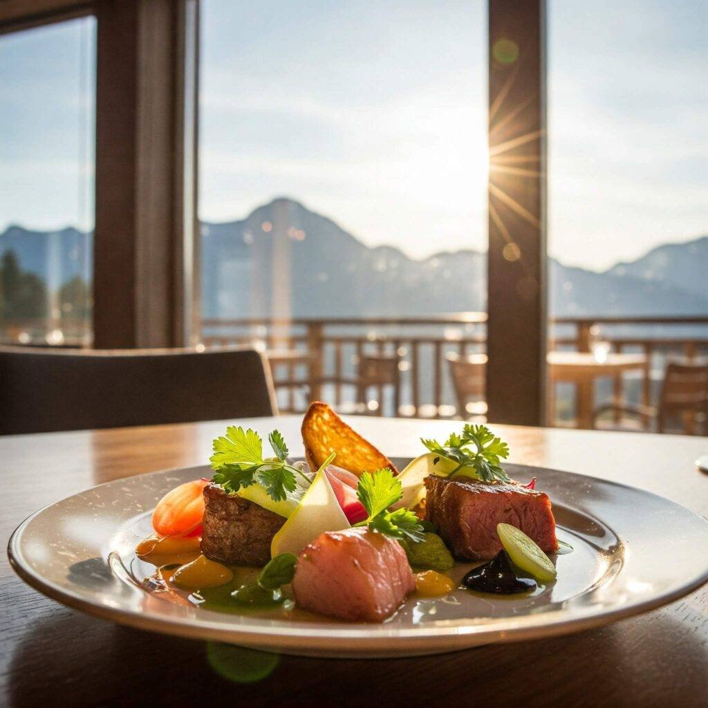 Gourmet food with mountain view
