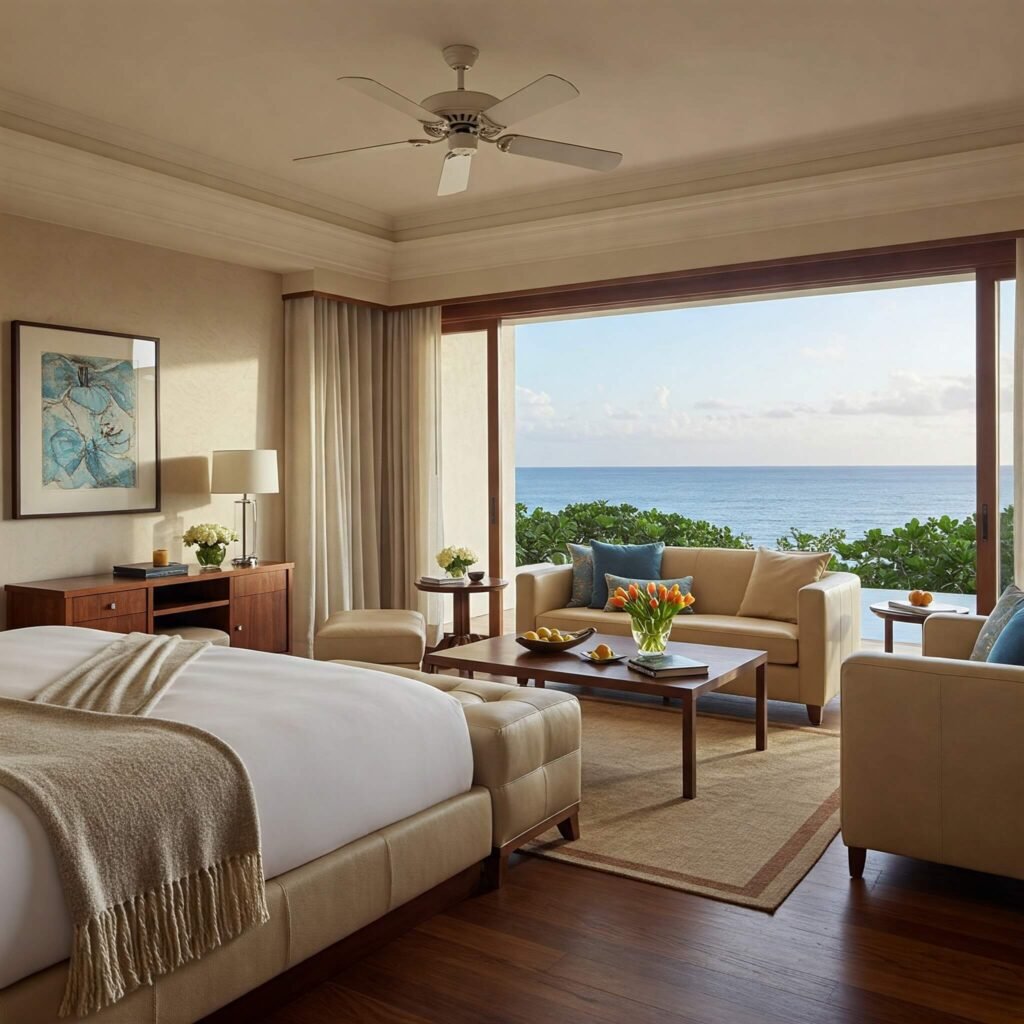 Luxurious spa suite with ocean view.