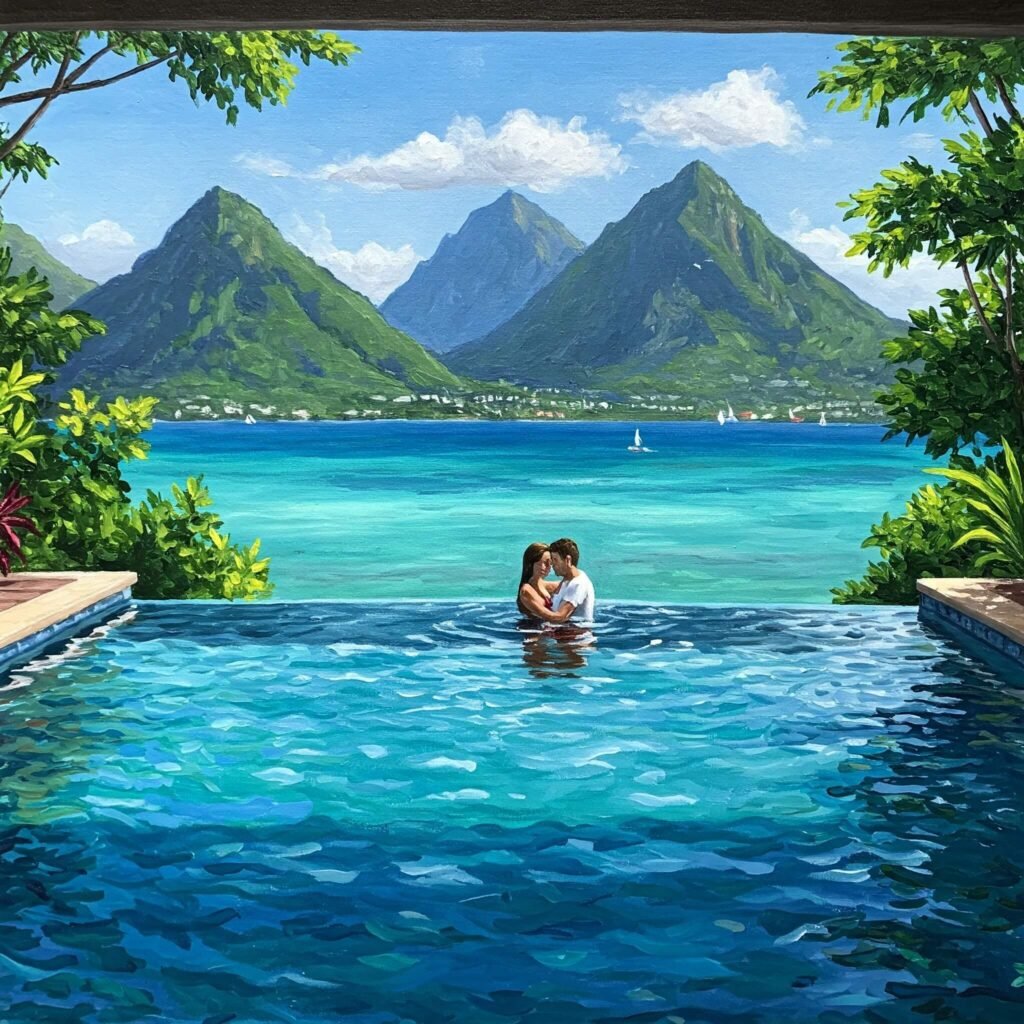 Romantic infinity pool with Piton view.