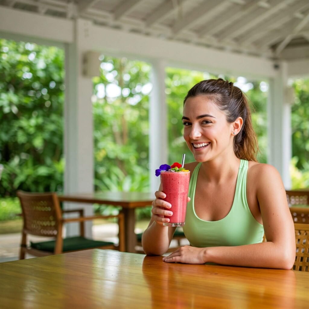 Post-workout smoothie at resort